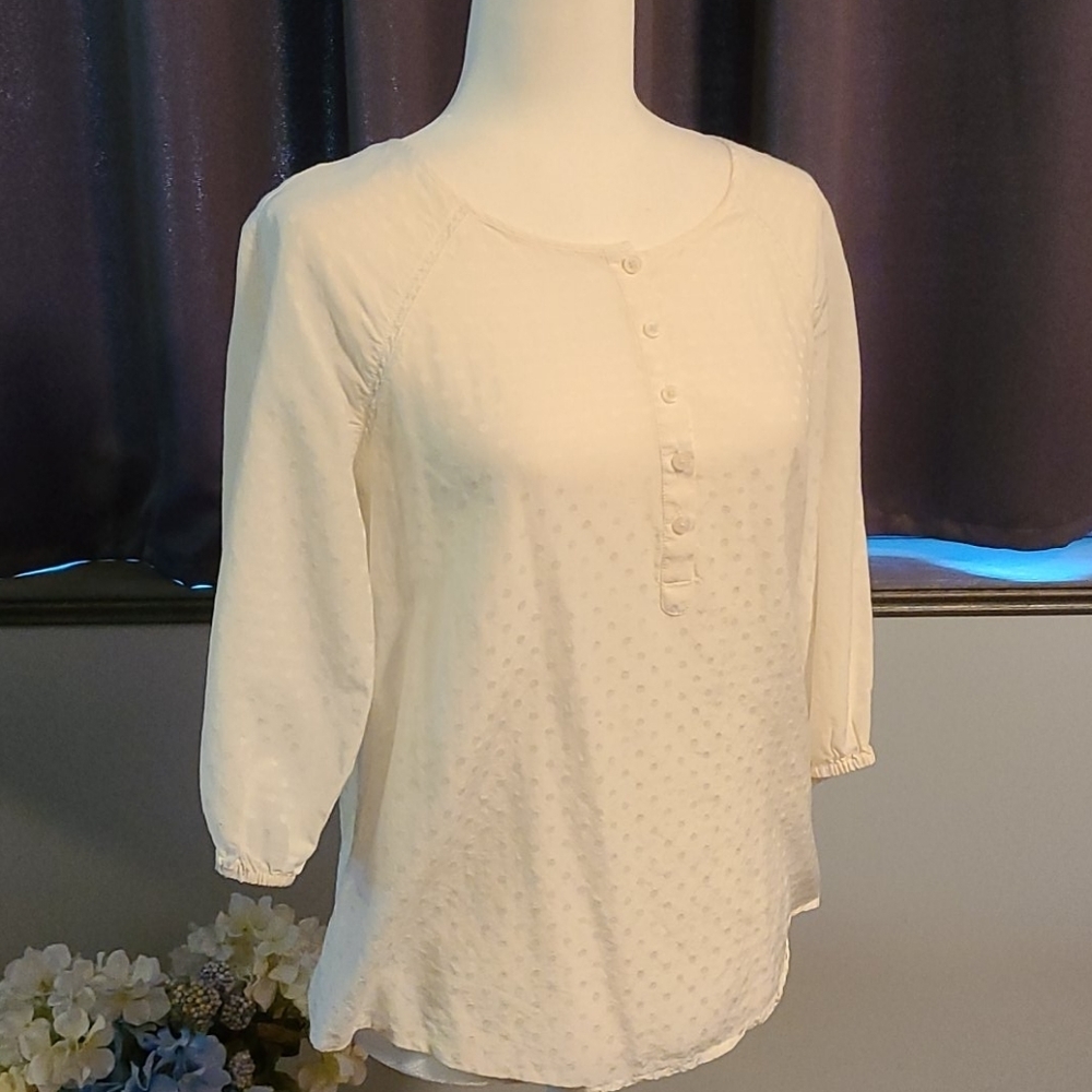 Loft Semi Sheer Off White 3/4 Sleeve Blouse - Ladies XS